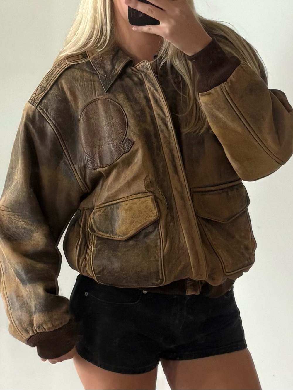 Vintage Distressed Brown 100% Leather Bomber Jacket aviator